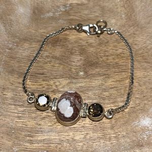 Agate & Smoky Topaz Stone Box Chain 925 Sterling Silver Bracelet